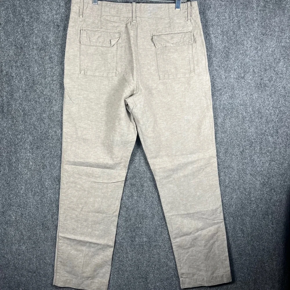 Banana Republic Straight Fit Pants Mens 35/32 Tan Linen Blend Drawstring Casual